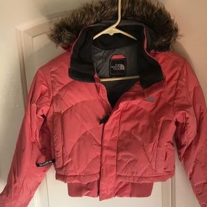 Girls coral North Face down jacket small